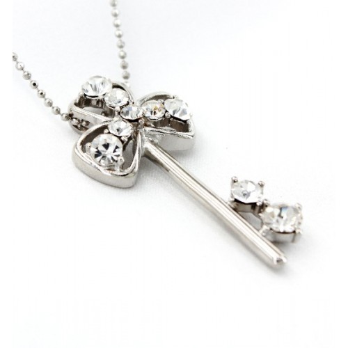 Rhinestone Key Charms Necklaces - Clear - NE-JVSN8625CL